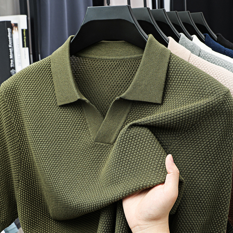 Polo Shirt Pique - 綿100% 半袖ポロシャツ メンズ 襟付きニットTシャツ 高級カジュアルインナー万能メンズ半袖Tシャツ