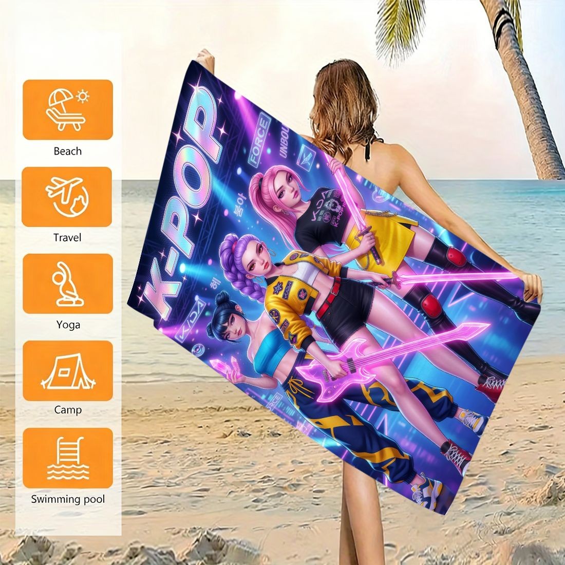 Beach Towel Large - K-Pop アイドルプリント 大型ビーチタオル 速乾性 砂よけ ソフトで快適