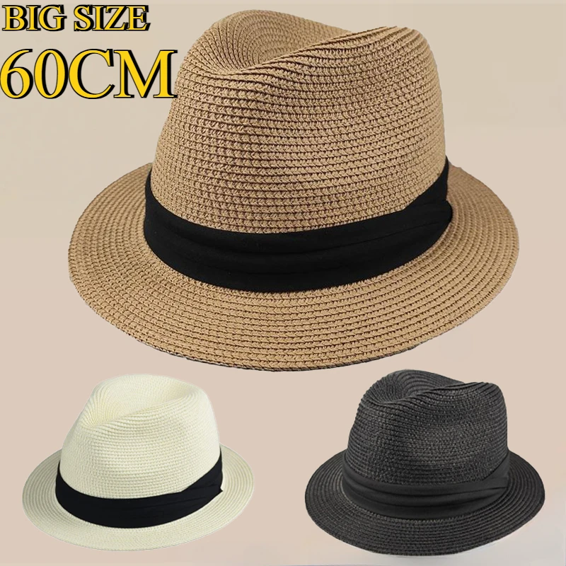 Bucket Hat Straw - 新しいビッグサイズ狭いつば 4 センチメートル太陽の帽子夏カジュアルクラシックジャズトップパナマ女性男性ファッションビーチ麦わら帽子黒リボン