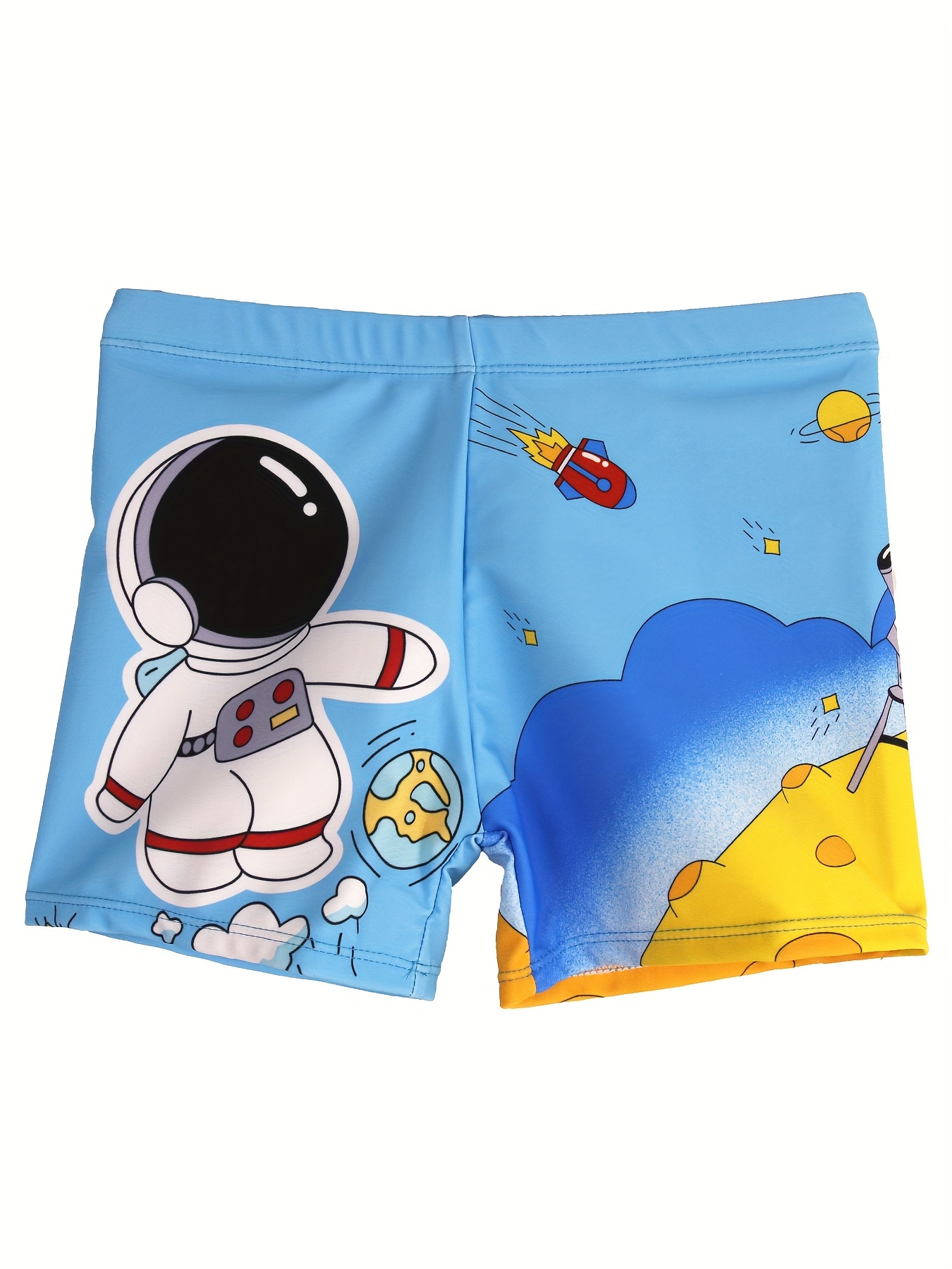 Swim Trunk Quick Dry - 男の子のためのクイックドライスイムトランクス、漫画の宇宙飛行士パターン、弾性ウエストビーチショーツ、ボリ '水着、夏の休暇