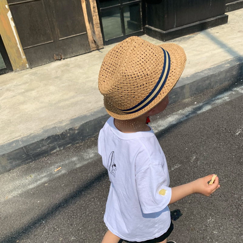 Bucket Hat Straw - 新しい夏の旅行がヒット！ Ins スタイルの手織り子供用パナマ帽子、ビーチ旅行用の日焼け防止アーティファクト
