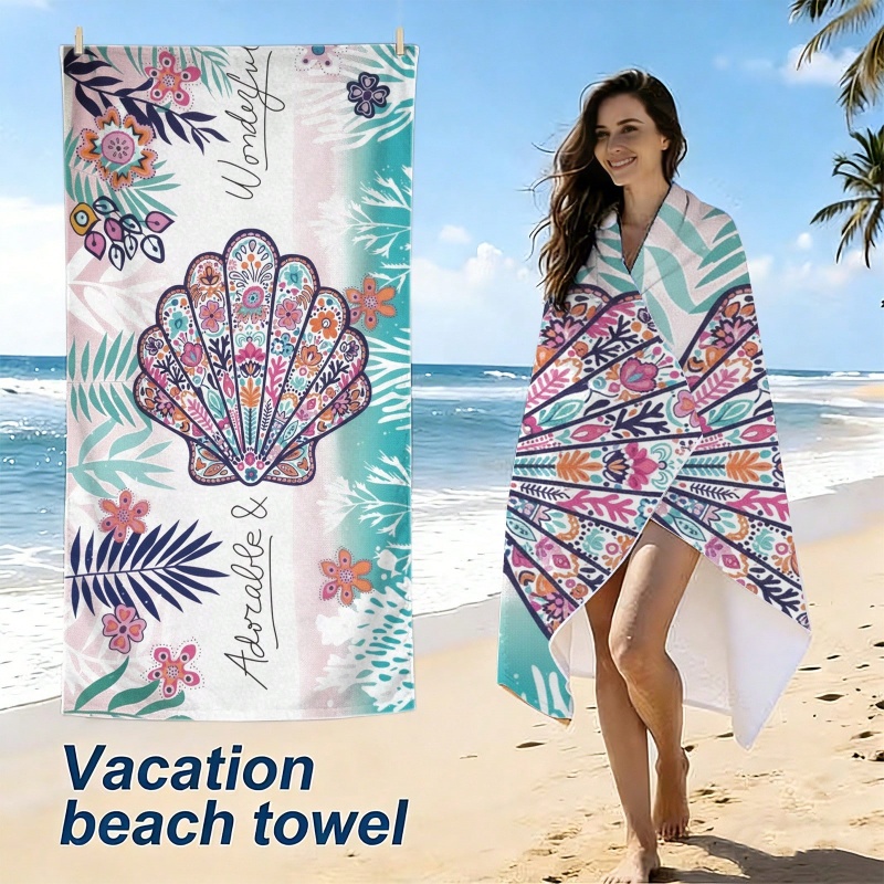 ボヘミアンフローラルコンクパームリーフプリント速乾マイクロフ - Beach Towel Large のレビューと価格