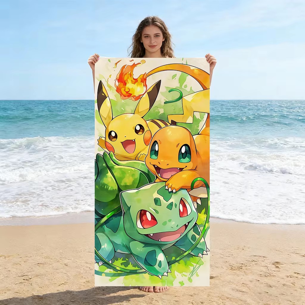 P-ポケモン スターターズ アニメ ビーチタオル ピカチュウ - Beach Towel Large のレビューと価格