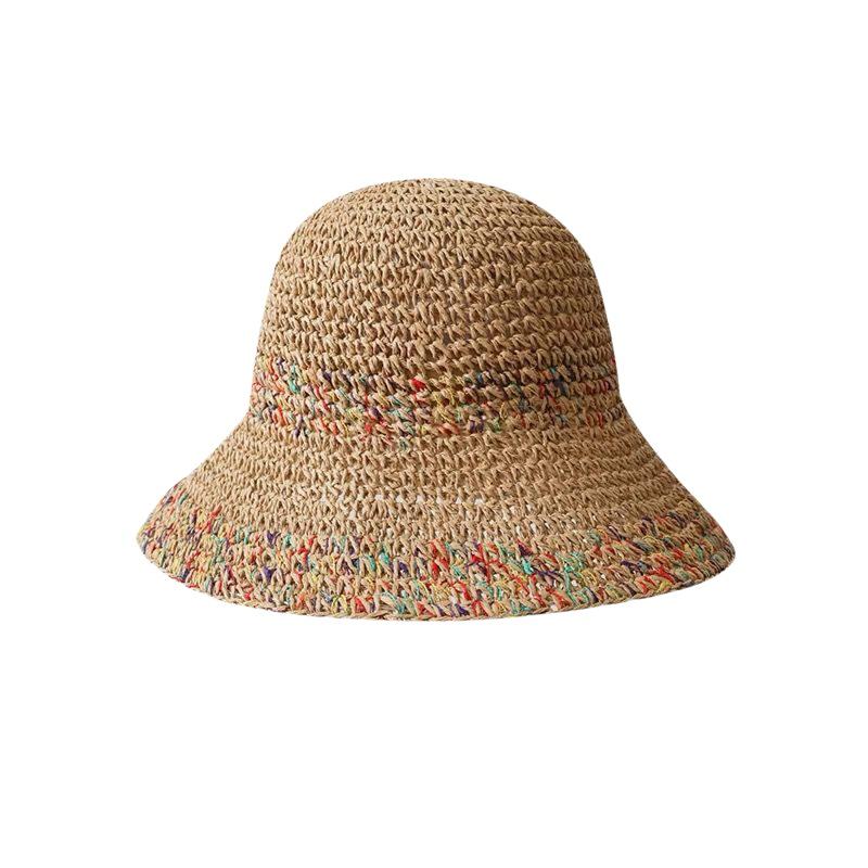 女性用手織りレインボーストローハット韓国夏用通気性フィッシャ - Bucket Hat Straw のレビューと価格