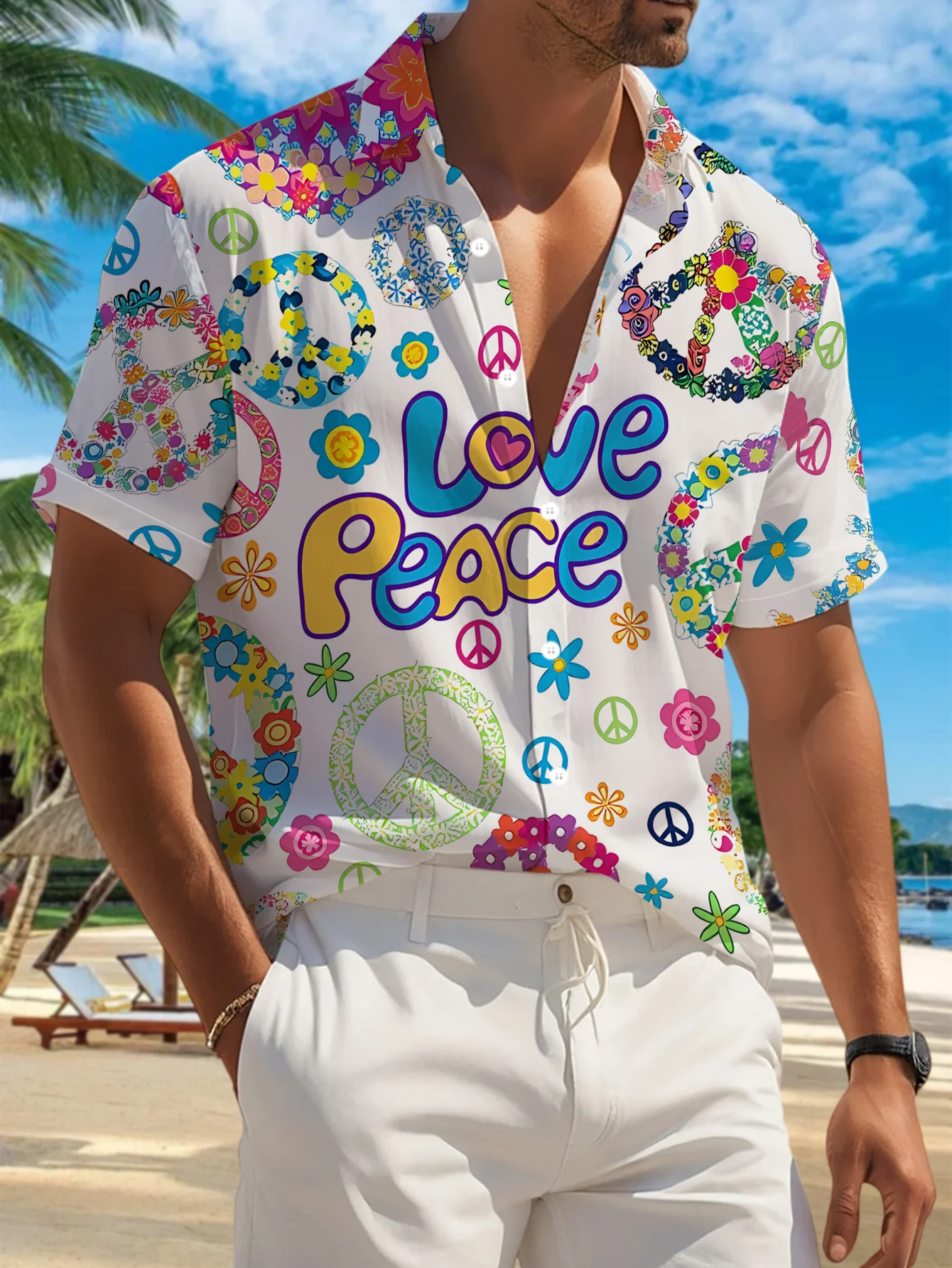 ミニマルインクテクスチャラペルリゾートシャツ、多目的着用可能 - Resort Shirt Floral のレビューと価格