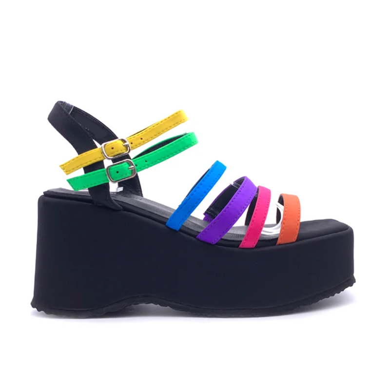 ナローバンド ミックスカラー サンダル セクシー スクエアト - Casual Sandal Leather のレビューと価格