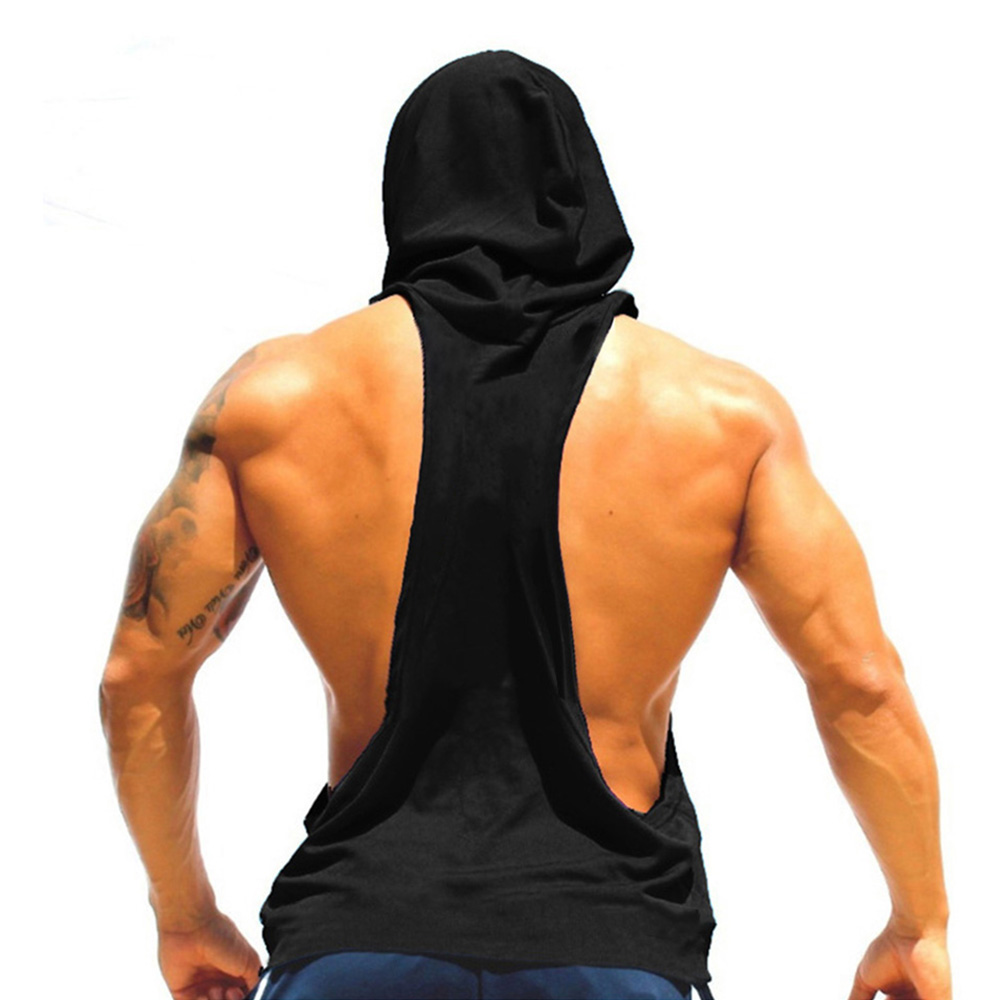 メンズボディービルフード付きタンクトップ、コットンノースリー - Tank Top Muscle のレビューと価格