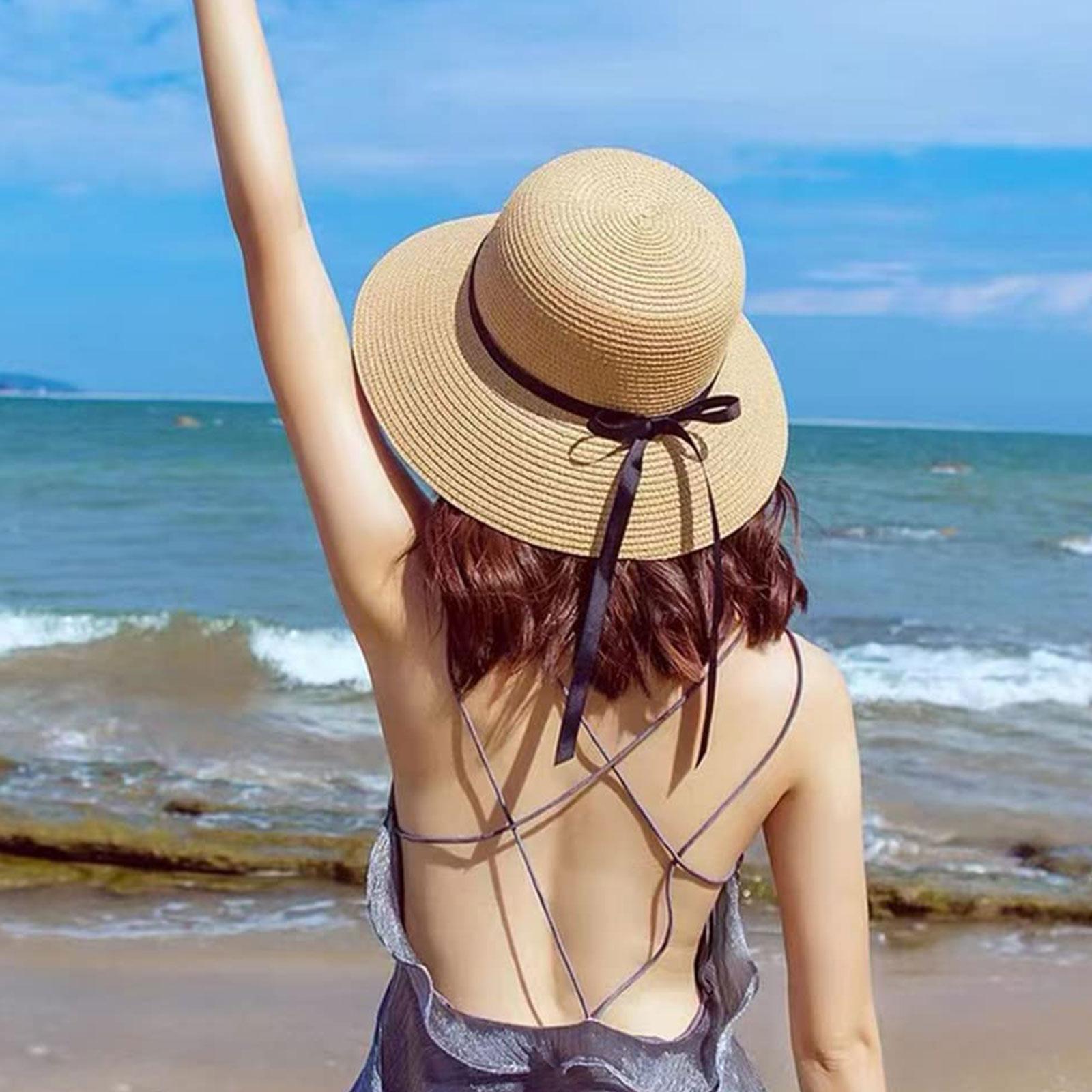 広いつばのある夏の麦わら帽子,折りたたみ式ビーチハット,麦わ - Bucket Hat Straw のレビューと価格