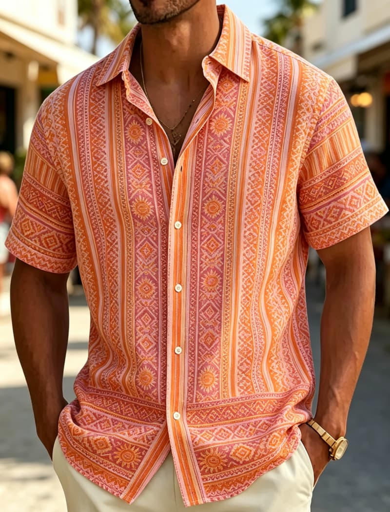 メンズ半袖シャツ ラペル付き ヴィンテージ バロック調 花柄 - Resort Shirt Floral のレビューと価格
