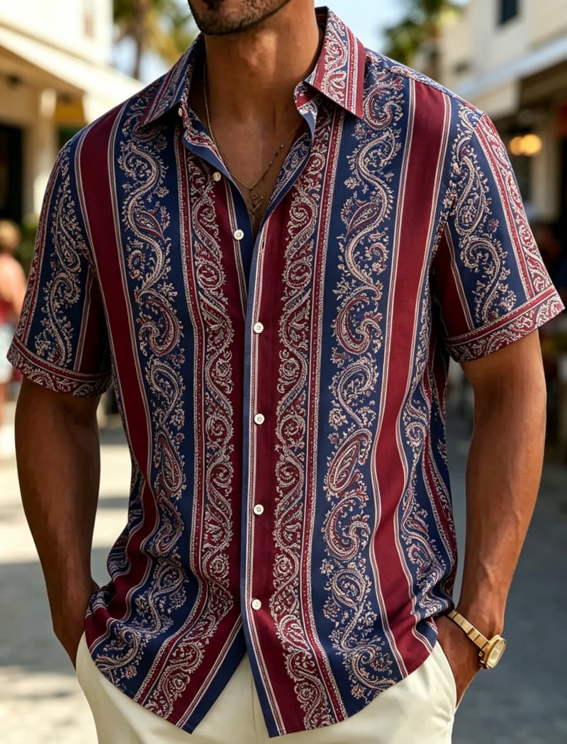メンズ半袖シャツ ラペル付き ヴィンテージ バロック調 花柄 - Resort Shirt Floral のレビューと価格