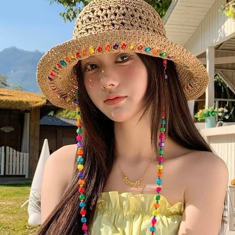 レトロな多用途中空つば広ビーチストローハット、折りたたみ式ボ - Bucket Hat Straw のレビューと価格