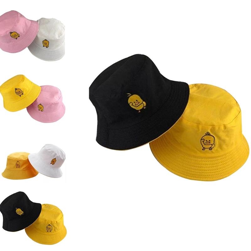 女性男性夏イエローアヒル刺繍バケットハット可逆両面着用屋外日 - Packable Hat Nylon のレビューと価格