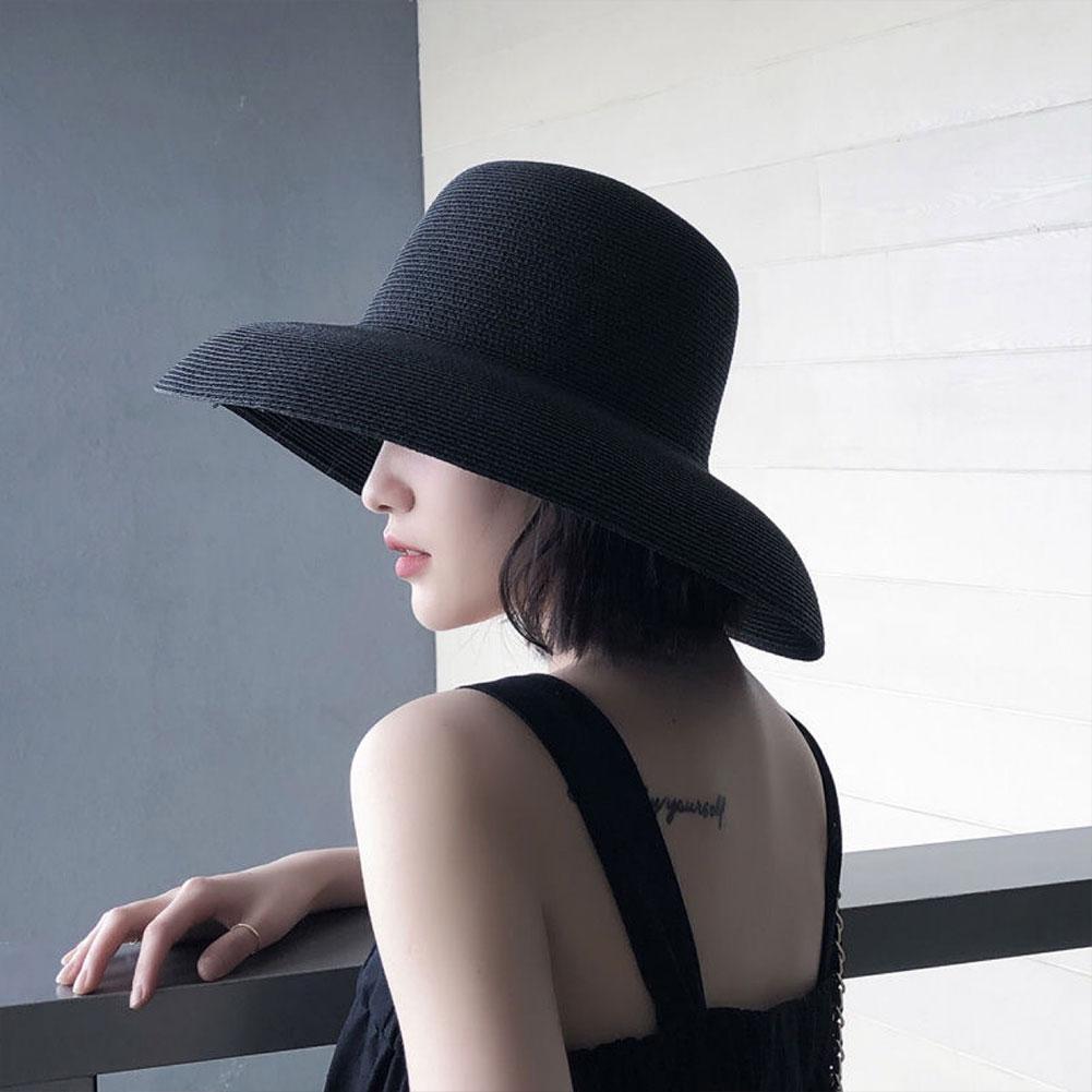 ヘップバーンスタイルの広いつばの女性用麦わら帽子、ビーチで折 - Bucket Hat Straw のレビューと価格